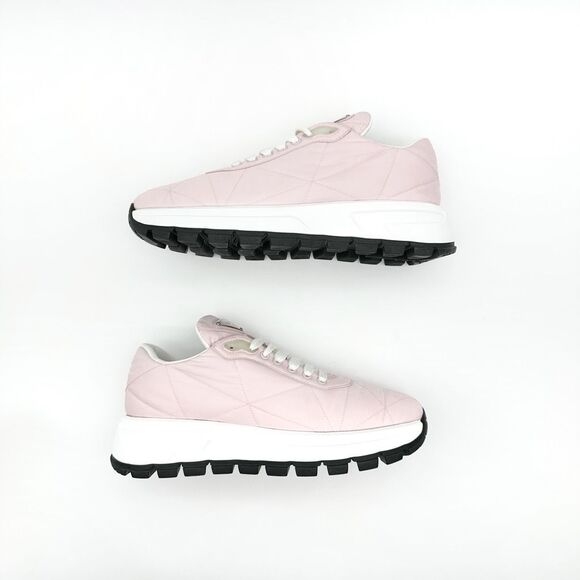 PRADA Pink Piuma Runner Quilted Triangle Logo Sneakers Size 40 Lace Up Low Top - Picture 6 of 11